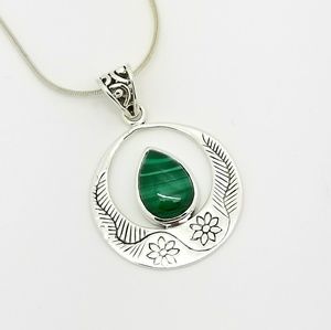Malachite Etched Flower Pendant